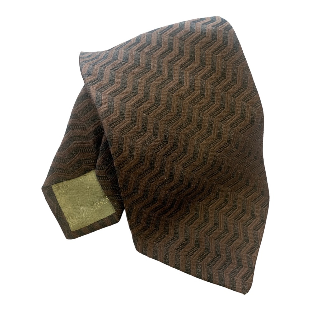 GIORGIO ARMANI Men’s Luxury Silk Tie Brown w/ Design Made in Italy